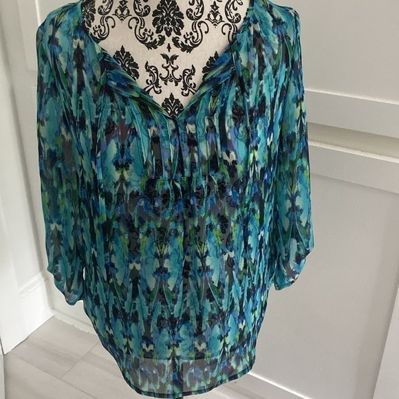 Express ikat print top size XS blue green teal relaxed beachy vibe - Picture 1 of 14